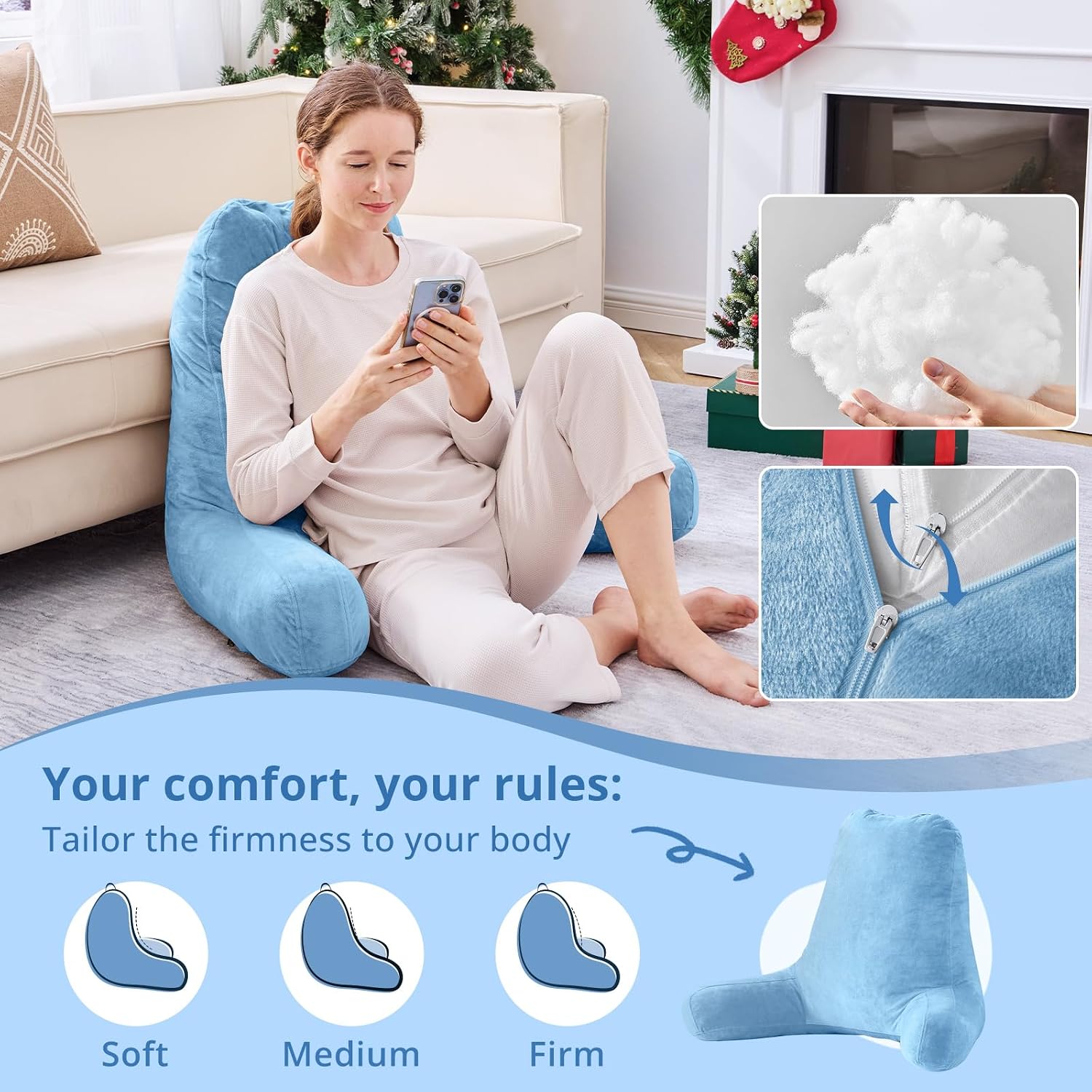 Sasttie 25-inch Reading Pillows for Sitting in Bed Adult, Jumbo Velvet Back Pillow Bed Sitting Up, XL High Back-Rest Support Cushion for…