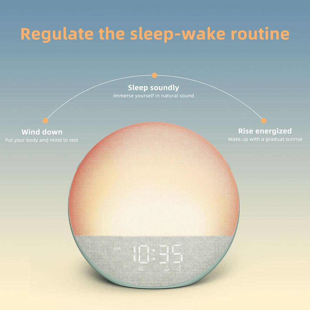 Odokee Sunrise Alarm Clock White Noise Machine: Natural Wake Up Light - Dimmable Clock with Bluetooth Speaker for Bedroom - 25 Sleep…