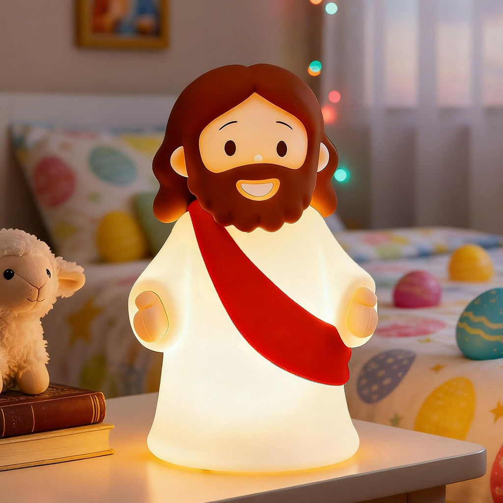 Jesus Night Light Rechargeable Bedside Night Light Dimmable Silicone LED Light Ideal for Religious Gatherings, Gifts for Sunday School…