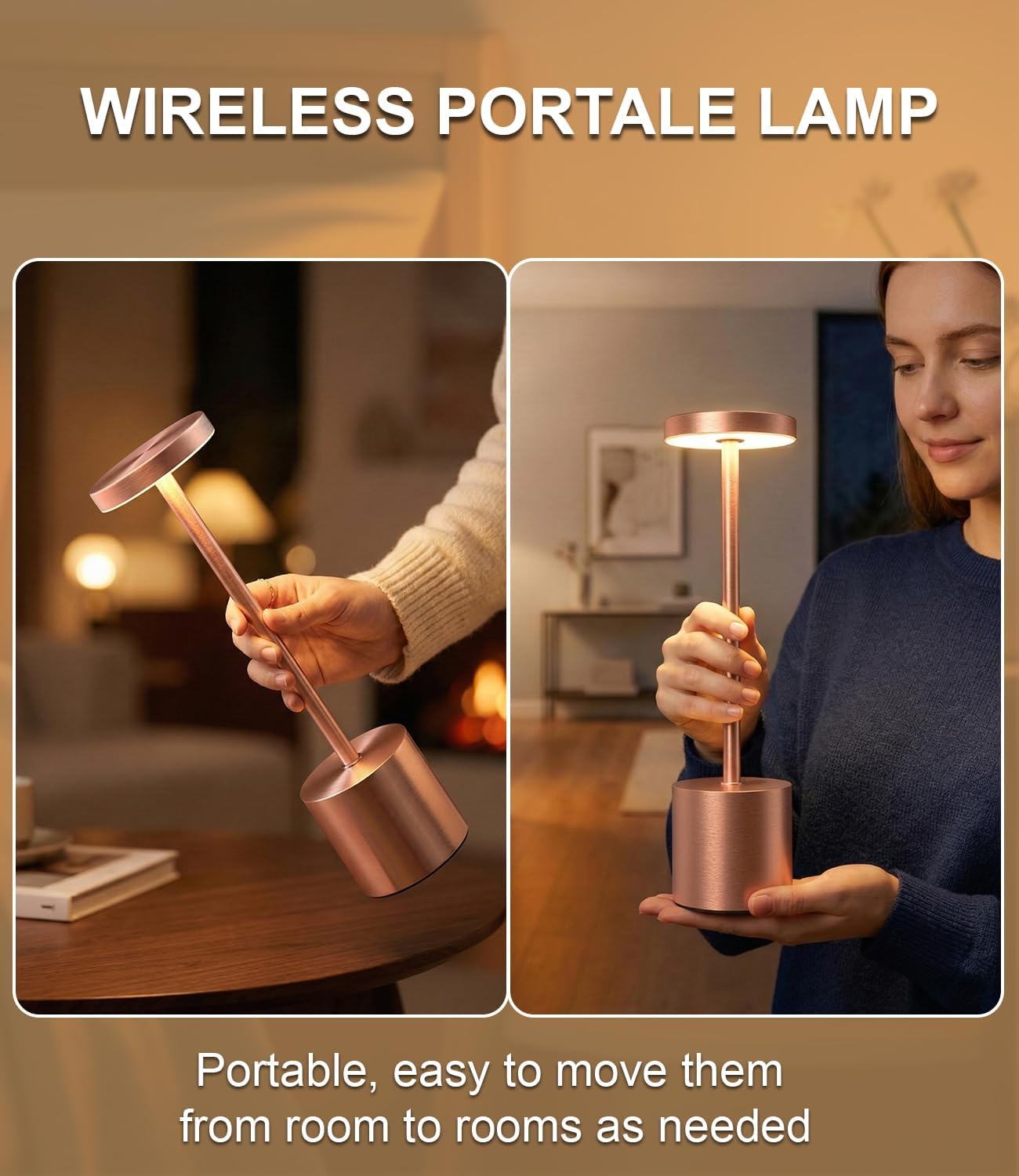 Cordless Table Lamps Rechargeable Set of 2, Portable LED Desk Lamp, 5000mAh Battery Powered Wireless Table Light - 3 Color Dimmable…