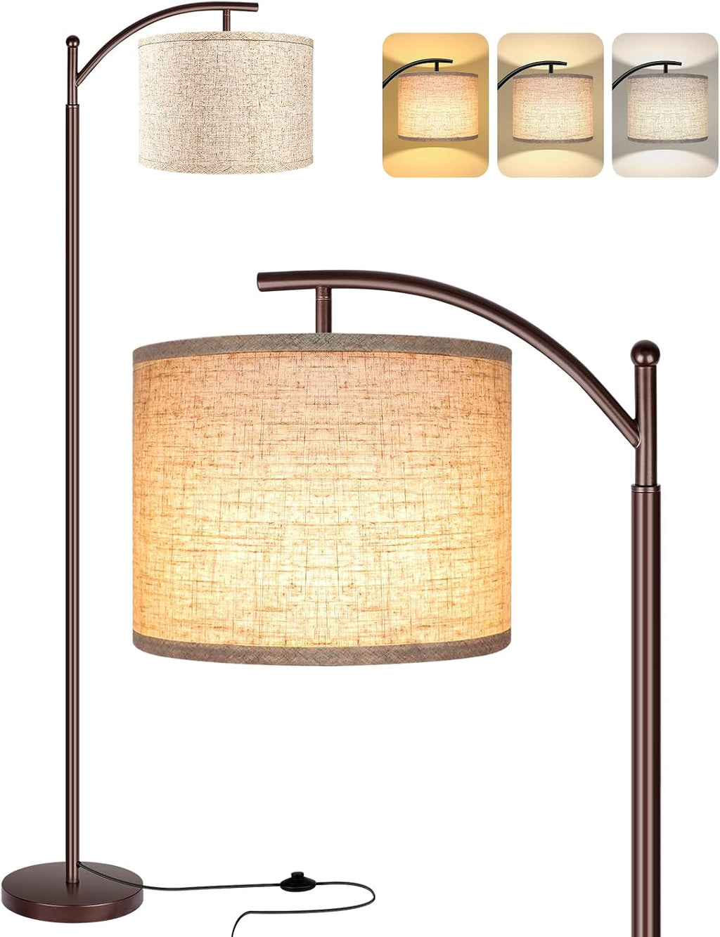 Floor Lamp for Living Room, LED Standing Lamp Tall Industrial Floor Lamp Reading for Bedroom, Office (9W LED Bulb, Beige Lampshade…