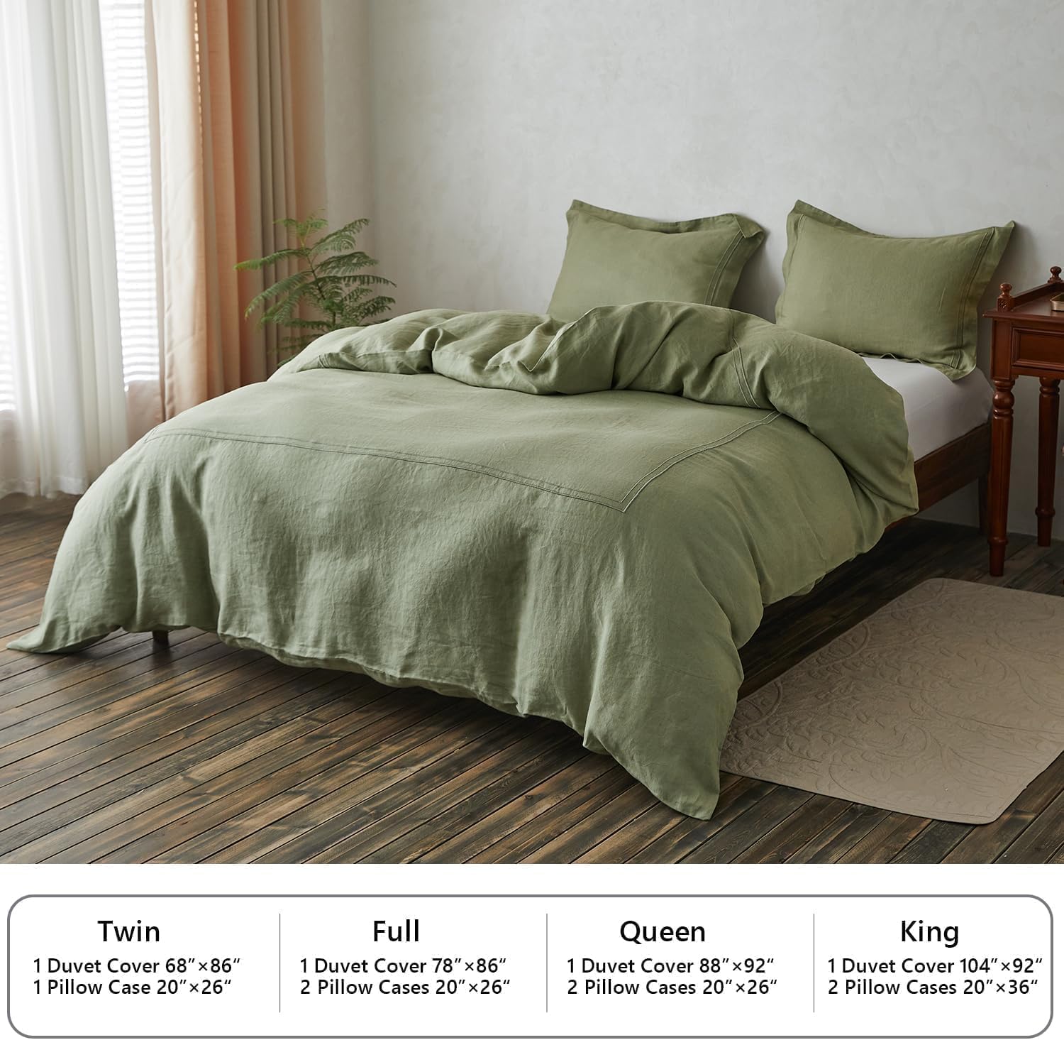 Simple&Opulence 100% Washed Linen Duvet Cover Set 104"x92" - 3 Pieces Soft Farmhouse Comforter Set Double Embroidered with Button Closure…
