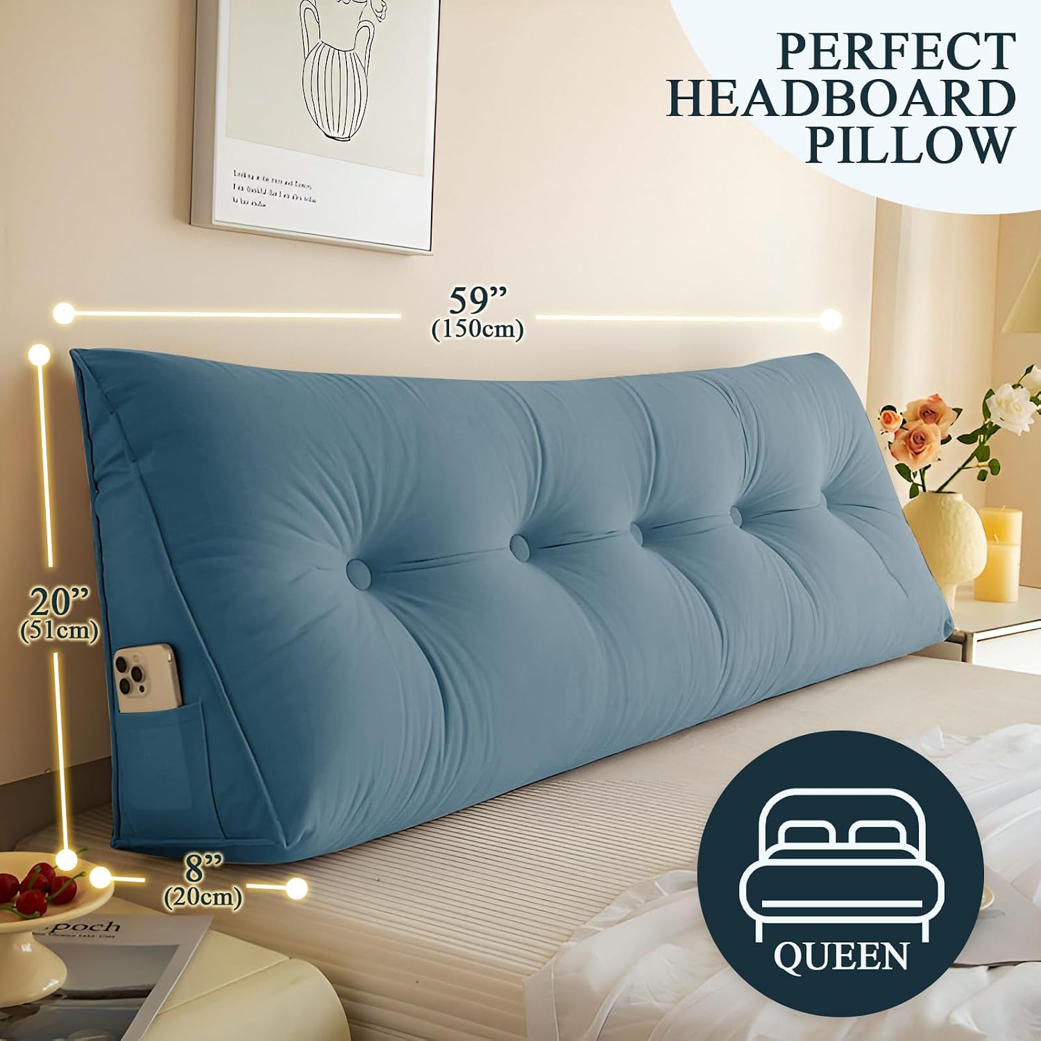 DANGHOOGY Headboard Pillow Queen, Large Triangular Wedge Headboard Pillow for Reading and Resting, Backrest Positioning Support Pillow…