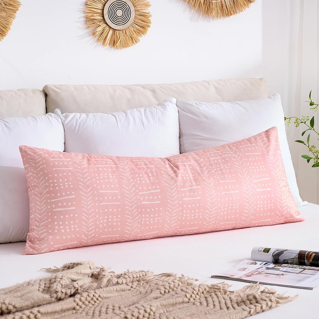 BONSTRAP Pink Boho Body Pillows Covers Decorative Long Lumbar Accent Throw Pillow Covers Large Queen 20x54 1 Piece for Bed Sleeping…