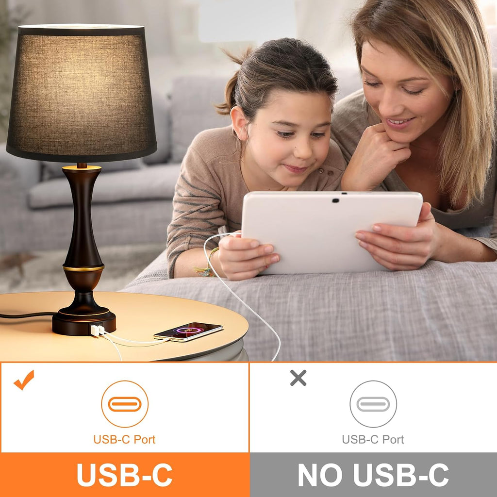 Seealle Upgraded Touch Lamps for Night Stands Set of 2 - Bedside Lamps with USB C+A, 3 Way Dimmable for Bedroom Living Room End Tables…