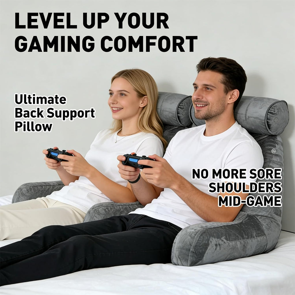 mittaGonG Reading Pillow for Sitting in Bed with Detachable Neck Roll & Big Bed Backrest Pillow Back Support Pillow Chair Pillow with Washa…