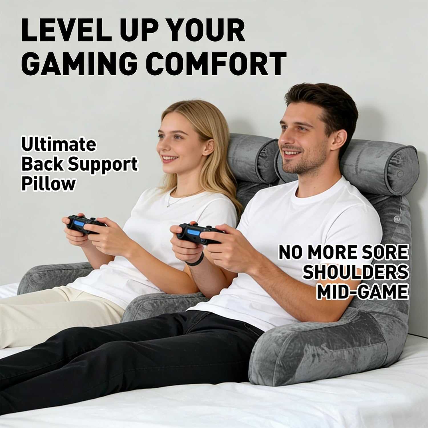 mittaGonG Reading Pillow for Sitting in Bed with Detachable Neck Roll & Big Bed Backrest Pillow Back Support Pillow Chair Pillow with Washa…