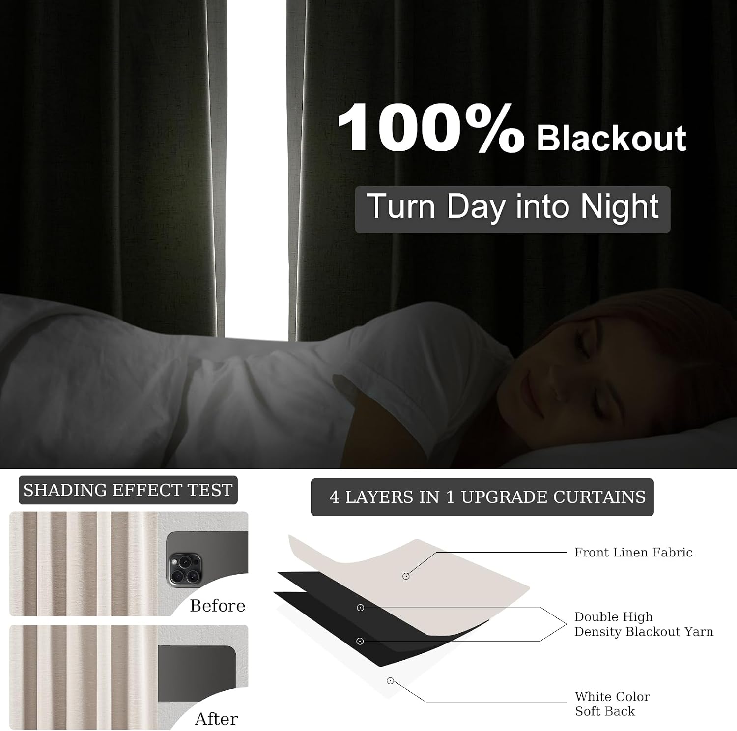 Topfinel Oatmeal Linen Blackout Curtains 96 Inches Long 8 FT Tall 2 Panels, Modern Decorative Sound/Draft/Cold/Warm Blocking Heavy Thermal…