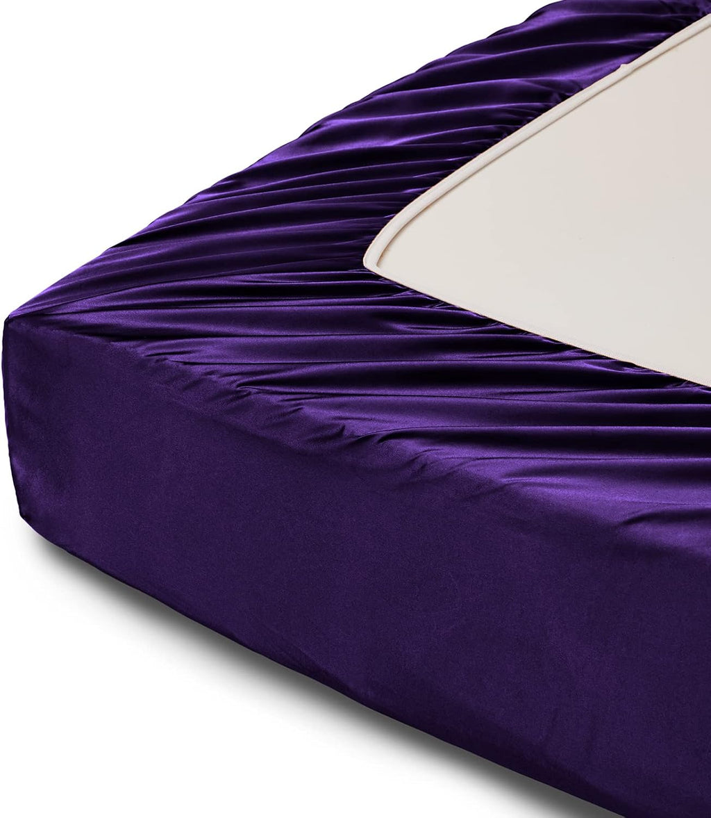 Horbaunal 6 Piece Satin Sheet Set Queen Size Luxury Silky & Soft Purple Satin Queen Bed Sheet Set with 16" Deep Pocket, 1 Fitted Sheet, 1 F…