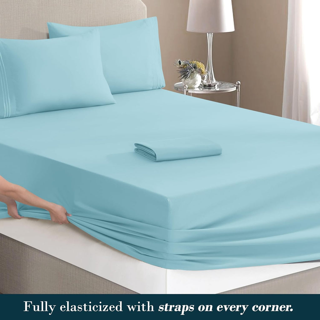 MocassiLuxuryBedding Mocassi Twin Size 4-Piece Bed Sheet Set - 1800 Hotel Quality Microfiber 18-24 Inches Extra Deep Pocket Fitted Sheet- L…