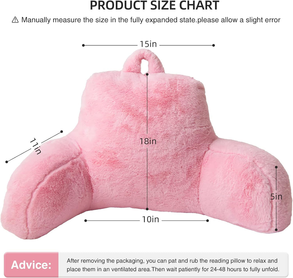 Aimuan Reading Pillow Bed Rest Pillow with Arms Rabbit Fur Cushion for Adults Teens Incline Rest Sitting up & Sleeping Snoring Pillow…