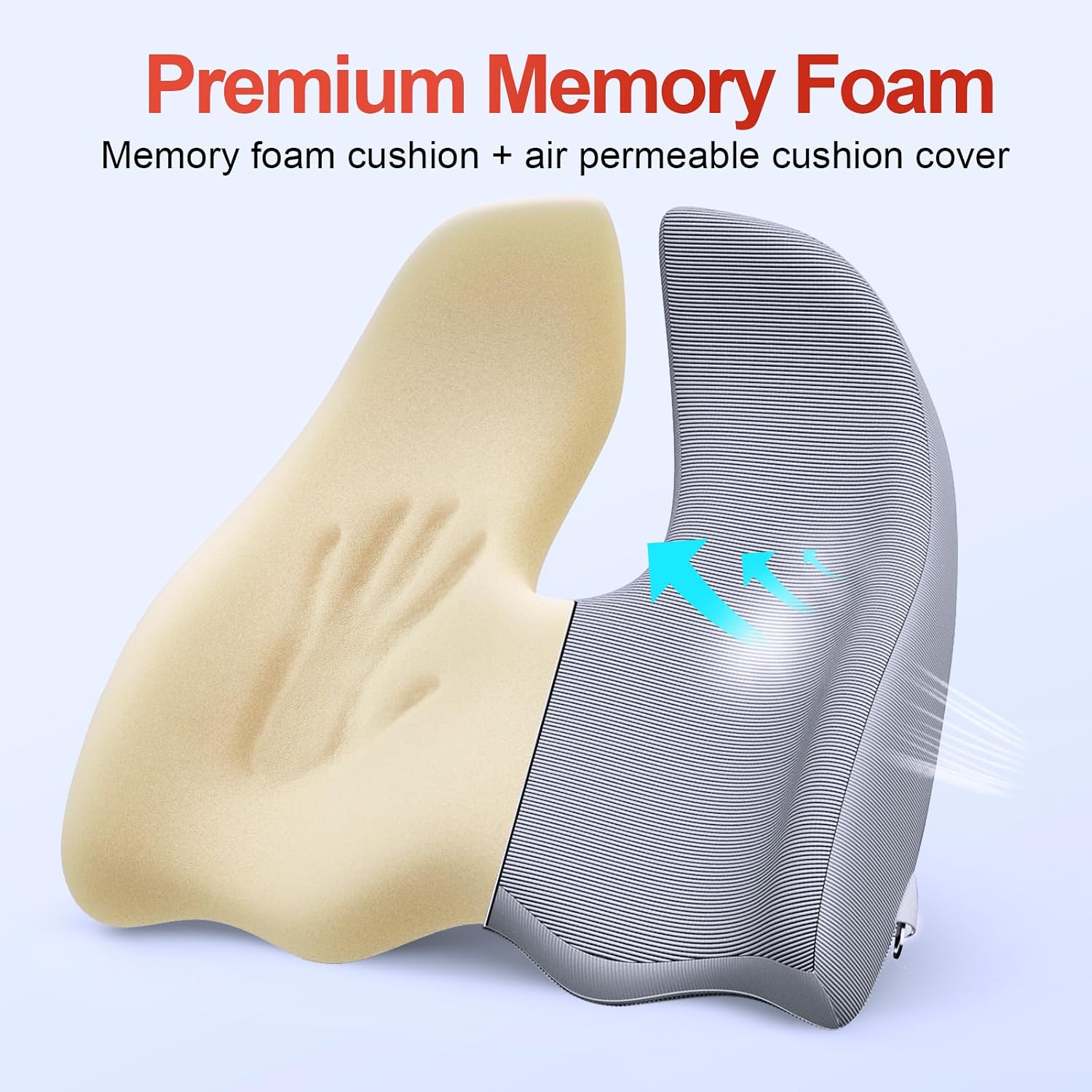 Benazcap X Large Memory Seat Cushion for Office Chair Ergonomic Cushions Butt Pillow for Pressure Relief Sciatica & Memory Foam for Long Si…