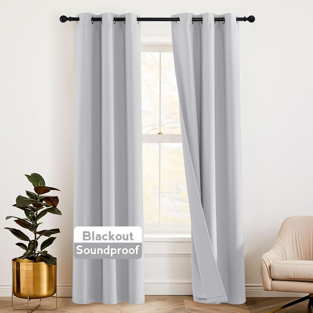 Rybhome RYB HOME Soundproof Curtains for Living Room, Totally Blackout Window Drapes Inside Felf Linings Insulted Heat Cold Noise Shade Dra…