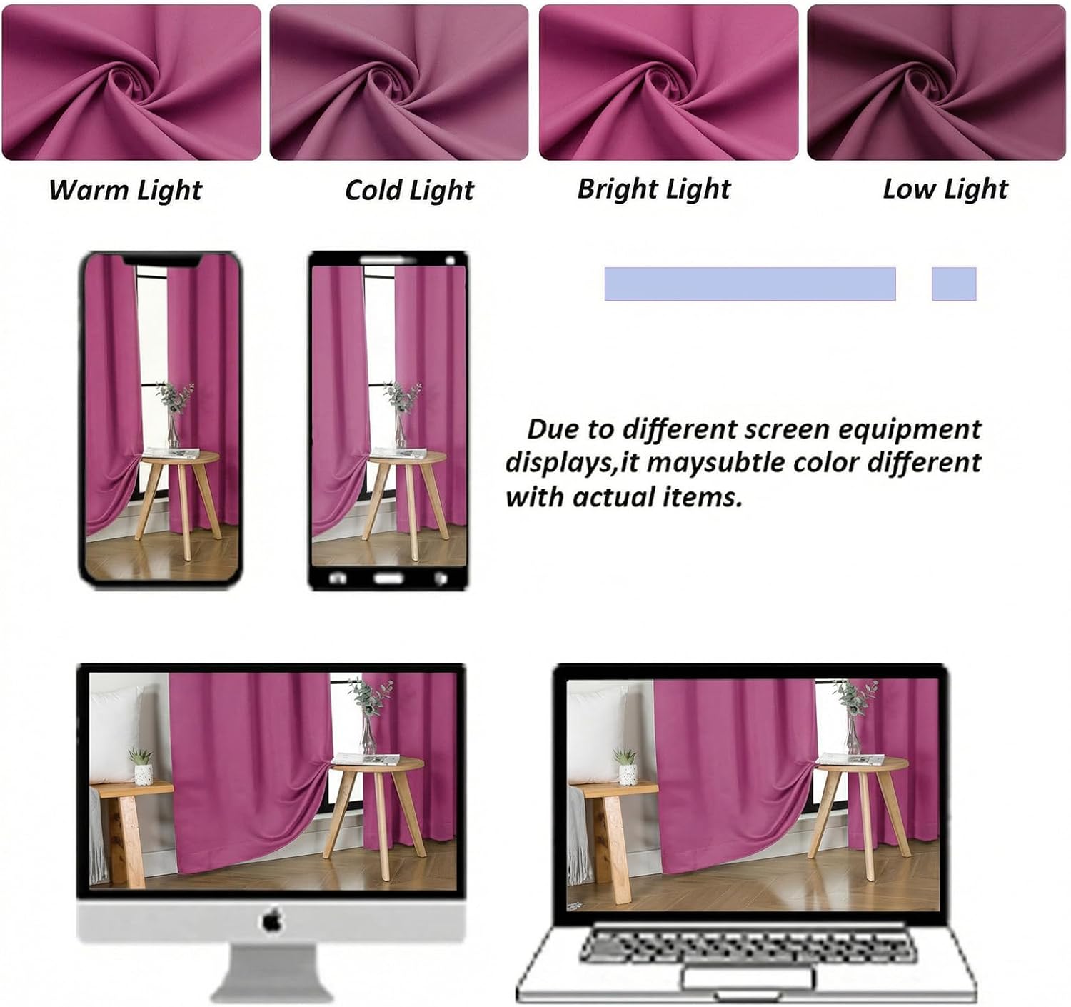 Simplebrand Ava Hot Pink Short Blackout Curtains for Bedroom 45 Inches Long 2 Panels Set, Solid Thermal Insulated, Energy Saving Window Tre…