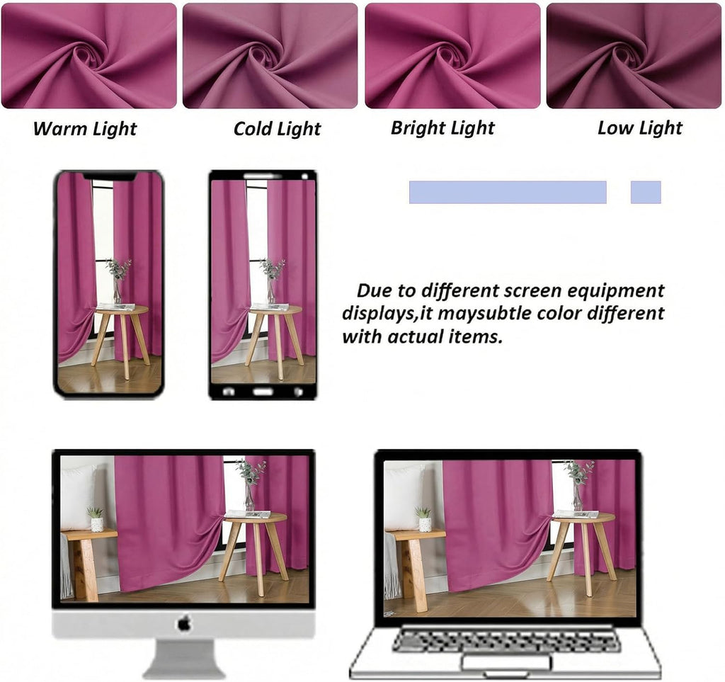 Simplebrand Ava Hot Pink Blackout Curtains for Bedroom 63 Inch Length 2 Panels Set, Privacy Thermal Insulated Rod Pocket Door Window Curtai…