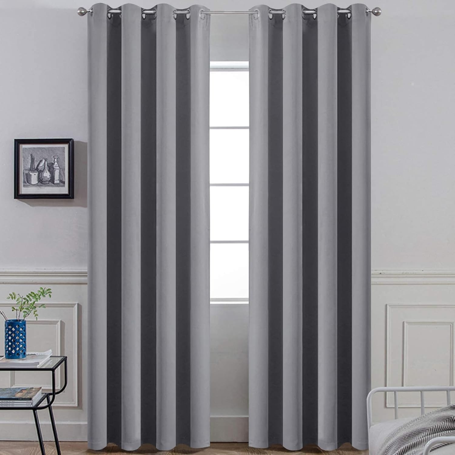 Yakamok Blackout Curtains Room Darkening Thermal Insulated Window Panels, Solid Grommet Top Drapes for Bedroom/Living Room(52Wx90L, Grey…