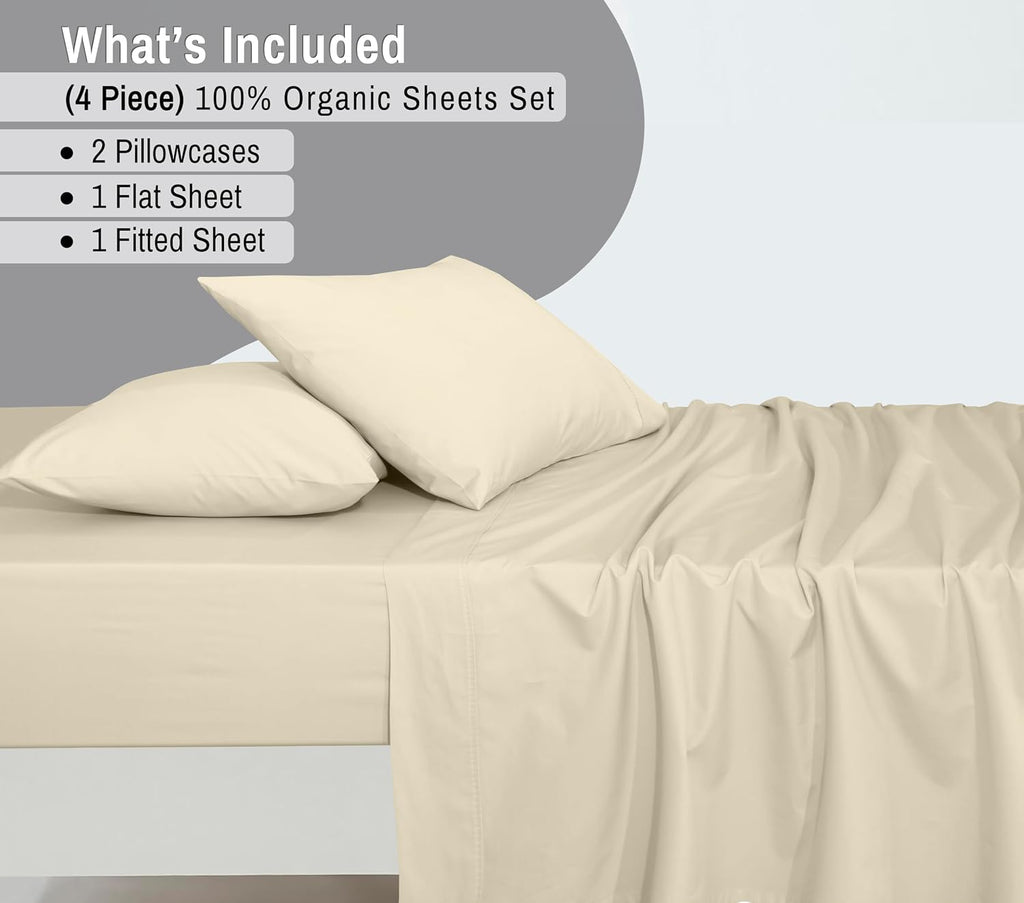 Ruvanti 100% Cotton Organic Percale Sheets Queen Size – Crisp Cooling Bed Sheets for Hot Sleepers, Deep Pocket 15”, Soft Peach Finish, Brea…