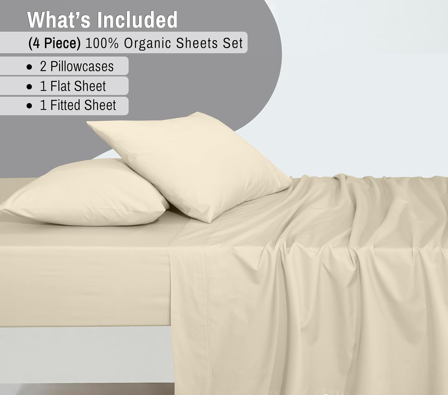 Ruvanti 100% Cotton Organic Percale Sheets Queen Size – Crisp Cooling Bed Sheets for Hot Sleepers, Deep Pocket 15”, Soft Peach Finish, Brea…