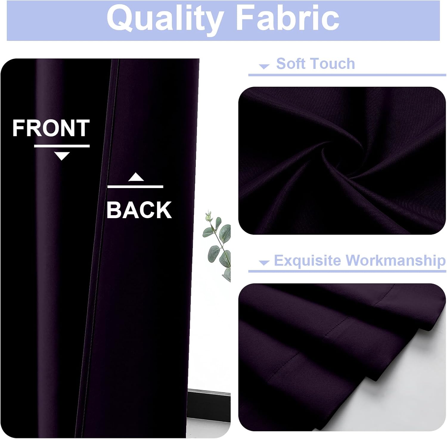 Simplebrand Ava BlackBerry Blackout Curtains for Bedroom 72 Inch Length 2 Panels Set, Privacy Thermal Insulated Rod Pocket Window Curtains…