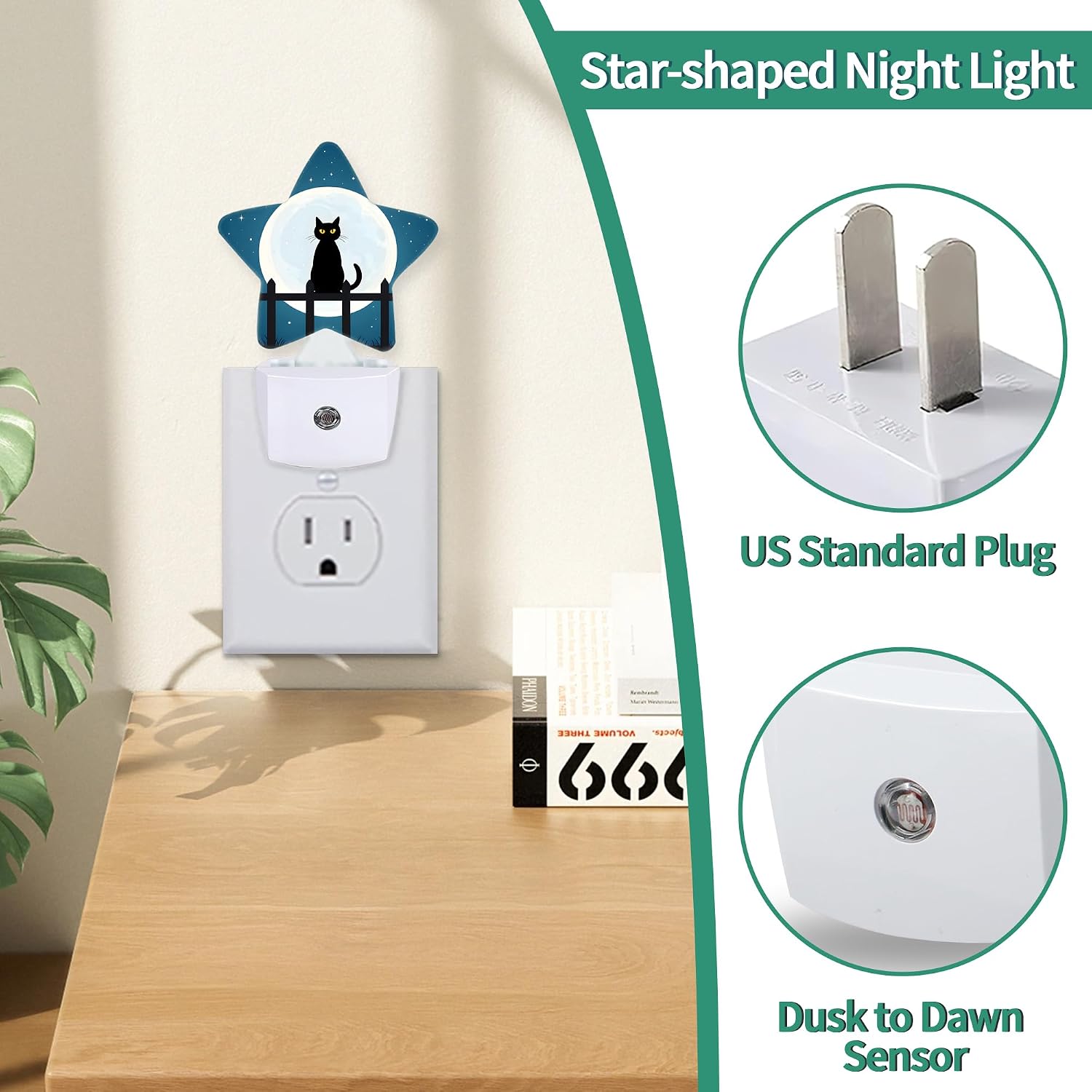 Star Night Light with Dusk to Dawn Sensor, Starry Night Cat Plug in Night Light for Kids Bedroom Nursery, Soft Warm Glow Lamp for Hallway…