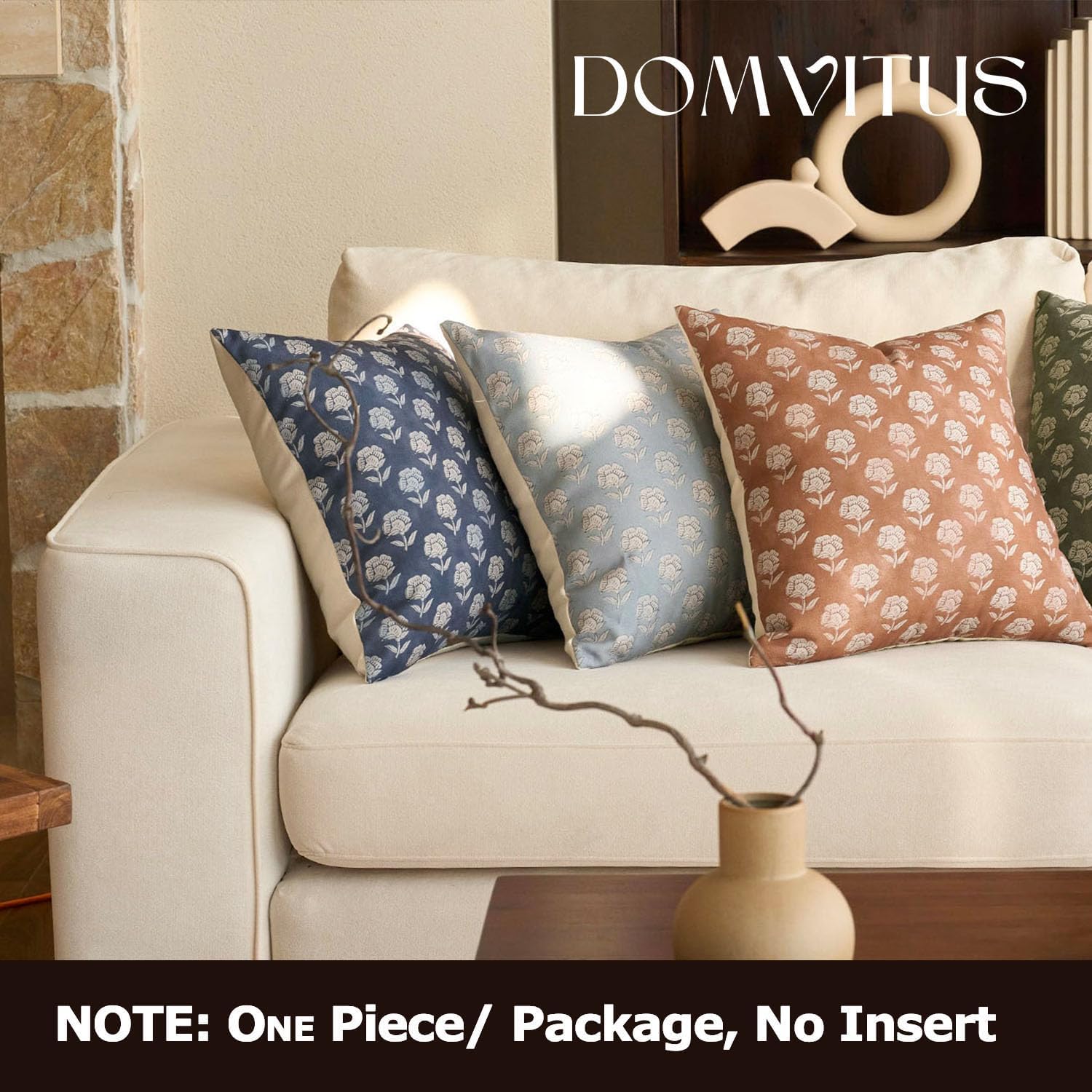 Domvitus Floral Pillow Covers 18x18 Throw Pillow Covers Decorative Block Floral Print Vintage Pillow Cover for Living Room Couch Bed, Brown…