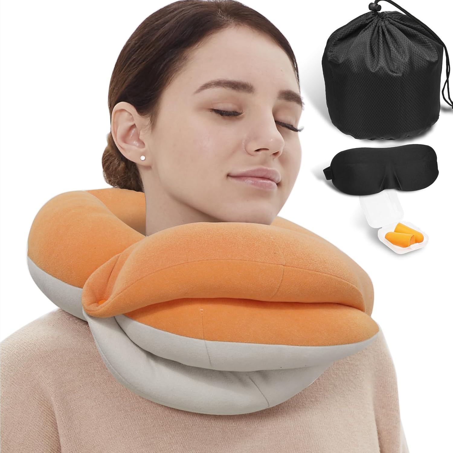 BUYUE Travel Neck Pillows for Airplanes, Memory Foam 360° Head Support Sleep for Long Flight, Skin-Friendly & Breathable, Kit with Eye…