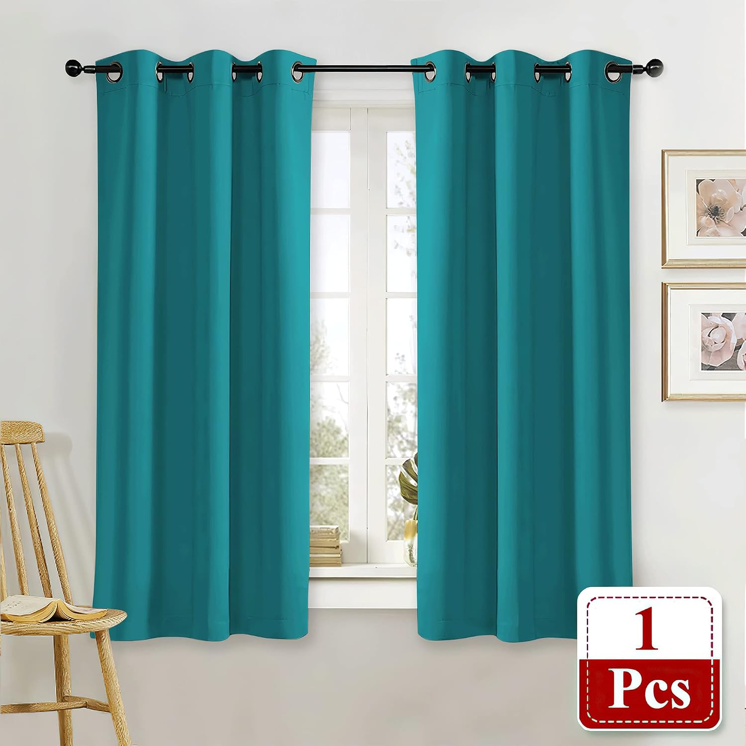 NICETOWN Kitchen Blackout Window Curtain Panel Home Fashion Thermal Insulated Solid Grommet Room Darkening Drape for Apartment (Peacock…