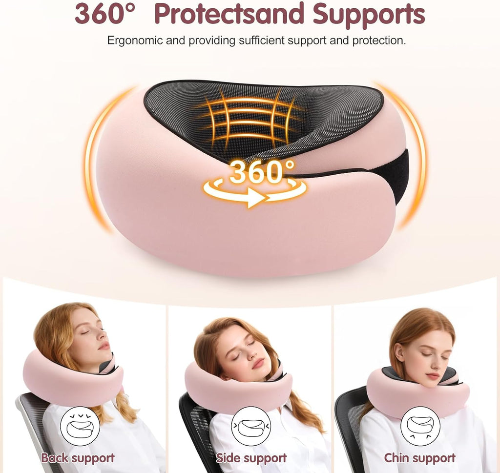 OrganizeItSimplifyYourSpac Travel Neck Pillow, Memory Foam Neck Support for Airplane, Car & Office, Breathable Portable Design with Eye Mas…