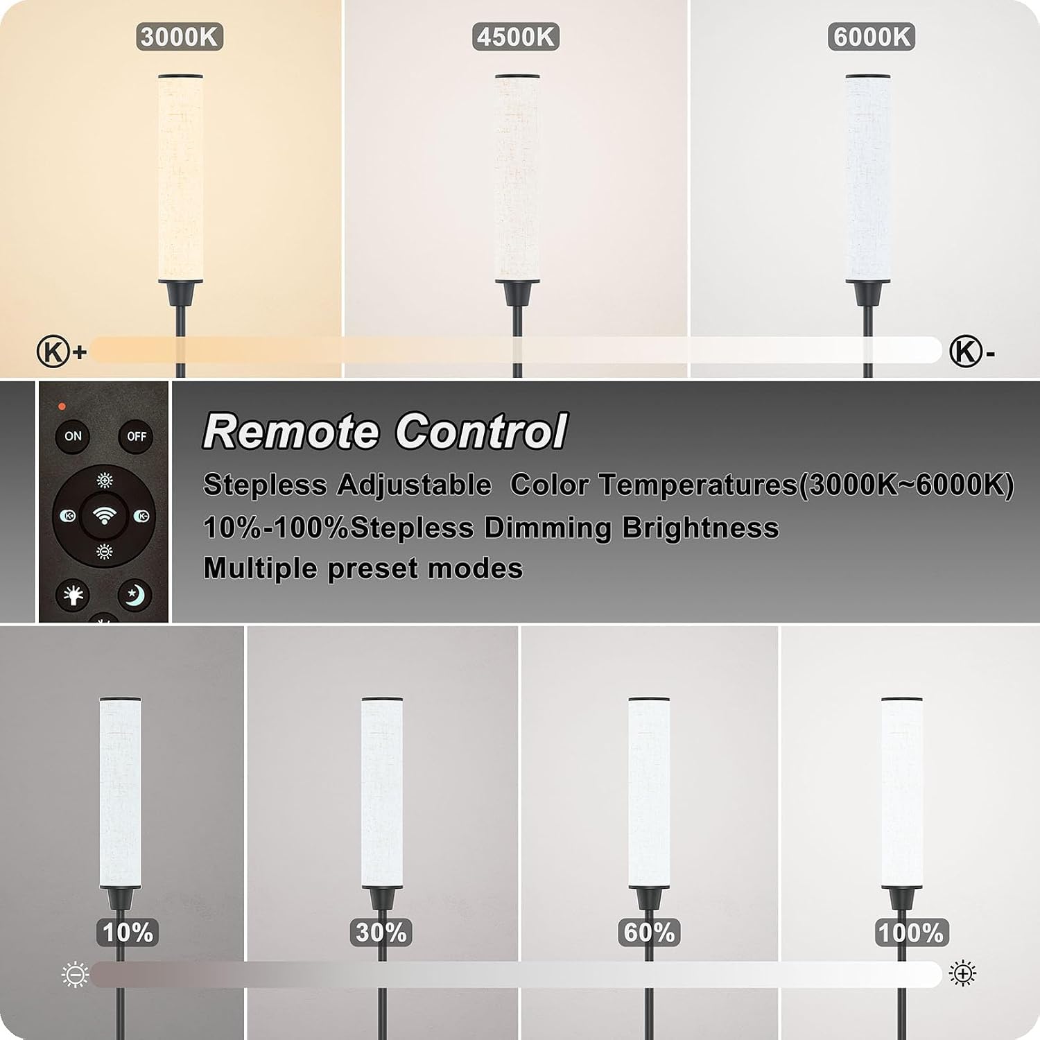 Nukanu Floor Lamp with Remote Control, Floor Lamps for Living Room/Bedroom/Office, Stepless Adjustable 3000K-6000K Colors and 10-100%…