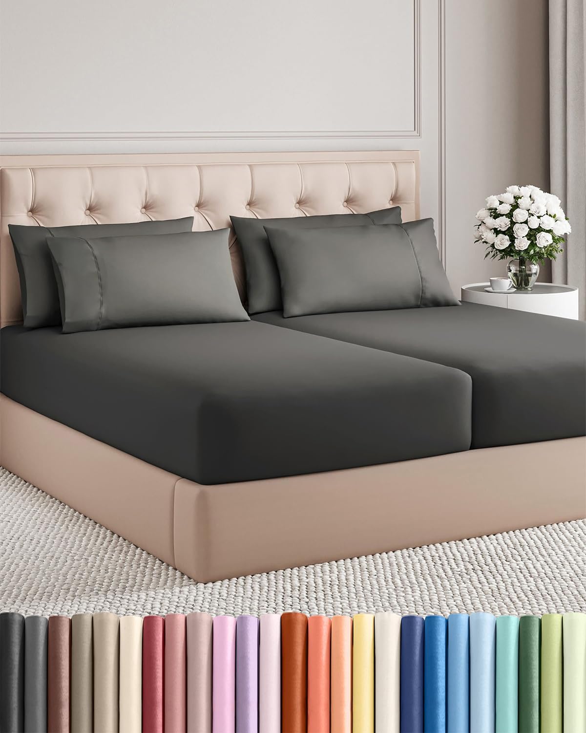 Split King 7 Piece Sheet Set - Comfy, Breathable & Cooling - Soft Hotel Luxury Bedding for Women, Men, Kids, Teens and Children - 1 Flat…