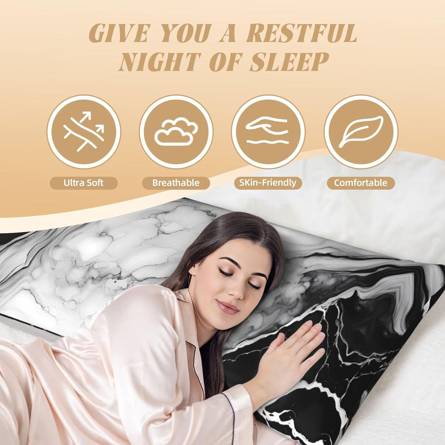 Sovvin Black and White Marble Body Pillow Cover Long Pillow Case with Zipper Decorative Soft Cushion Bedding Pillowcase for Couch Be…