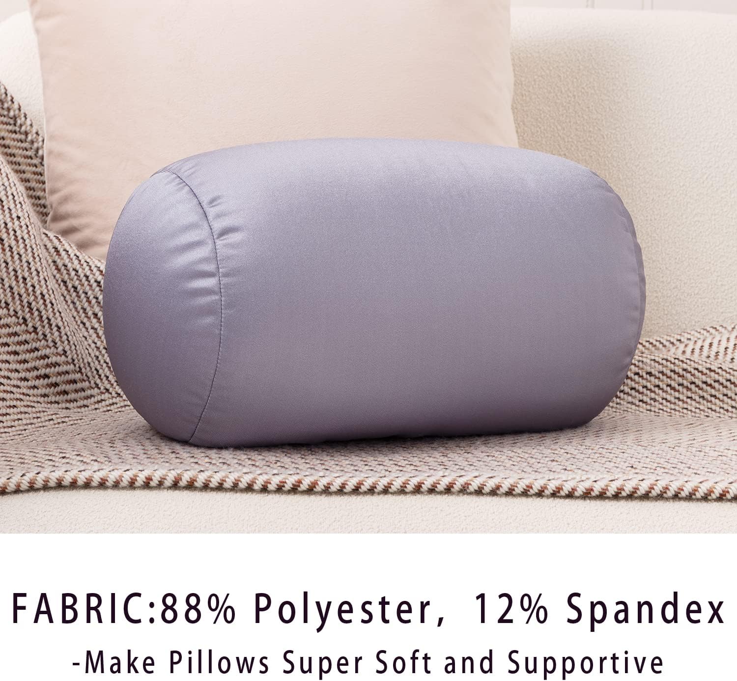 Squish Bean Bed Microbead Pillow Bolster Tube Body Pillow Smooth Cool Touch Fabric Neck & Back Support Throw Travel Pillow Fun Colors…