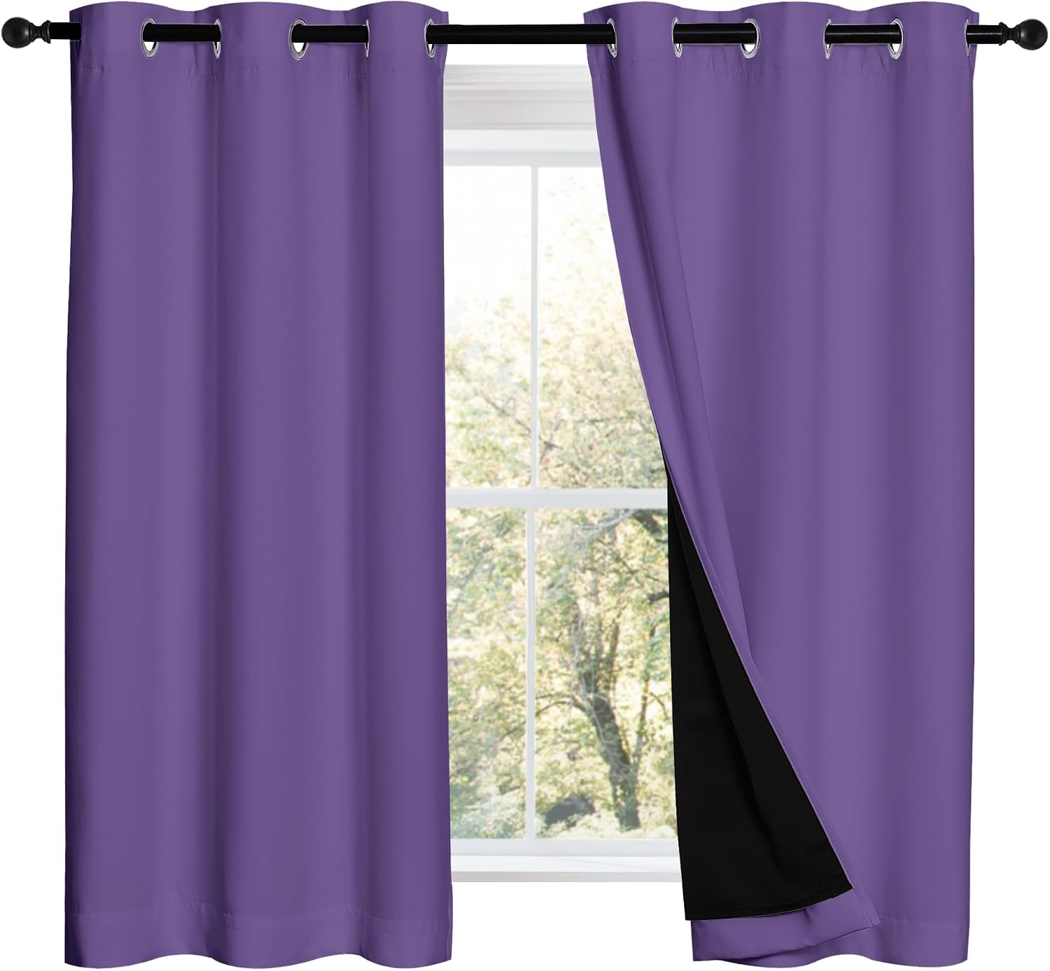 Nicetown Lilac Purple 100% Blackout Curtains 2 Panels with Black Liners, Thermal Insulated Full Blackout 2-Layer Lined Drapes, Noise Cancel…