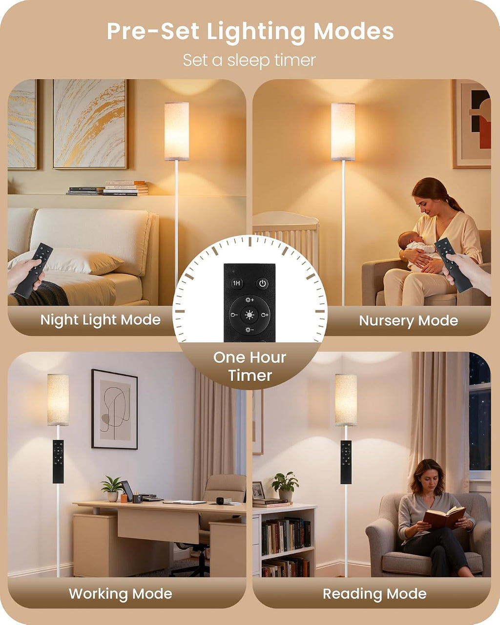Dimmable Floor Lamps for Living Room with Remote and Foot Switch, 64.4” Modern Standing Tall Lamp, Corner Lamp for Bedroom, Office, Bulb…