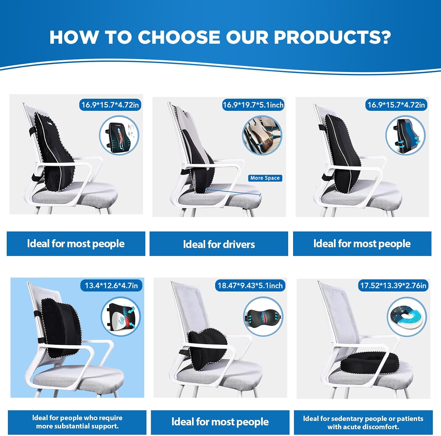 Niceedaybrand Niceeday Lumbar Support Pillow for Office Chair Car, Gaming Chair Lower Back Memory Foam Cushion with 3D Mesh Cover Ergonomic…