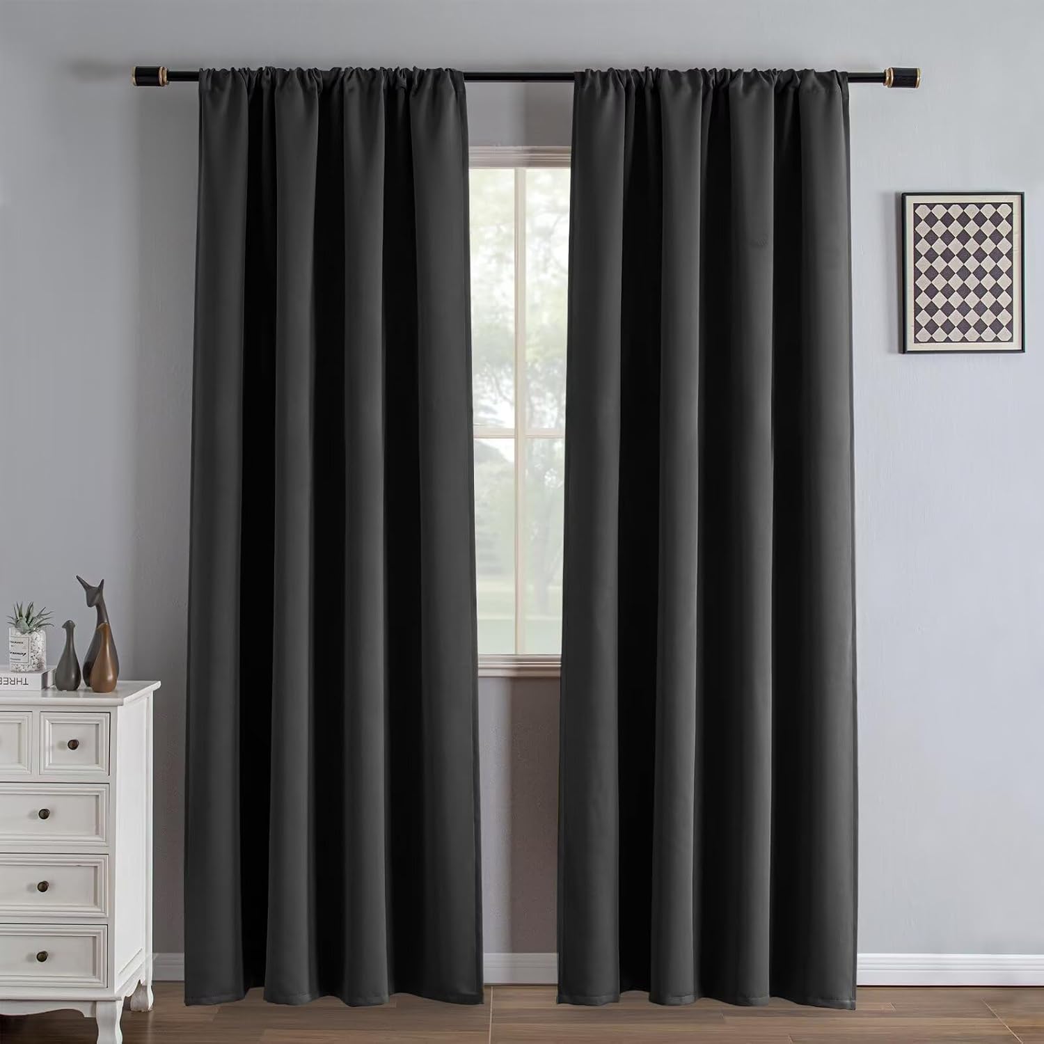 Igemaeve Blackout Curtains 84 Inch Length 2 Panels Set, Black Out Curtains for Bedroom 84 Inch Long, Rod Pocket Energy Saving Room Darkenin…
