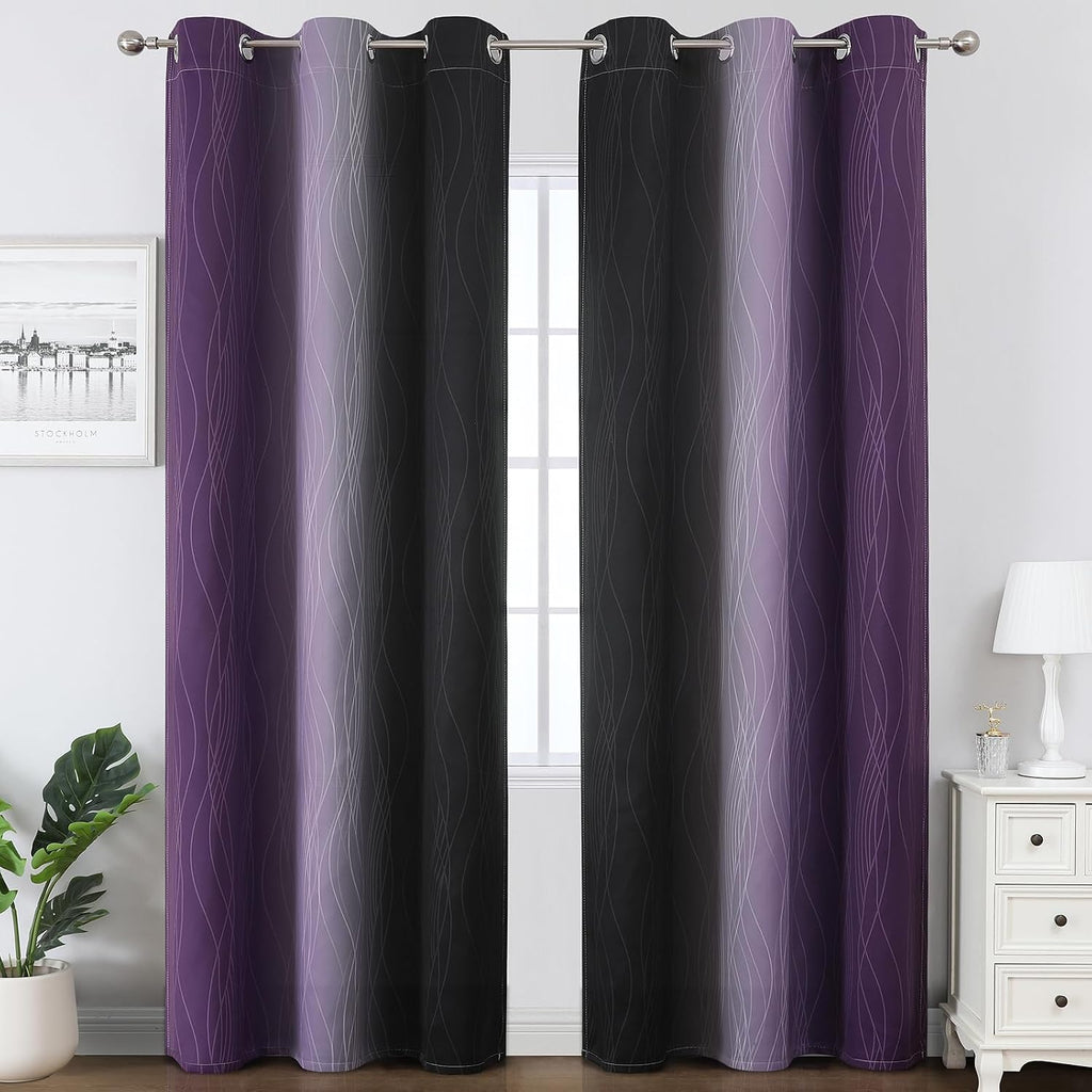 Estelartextiler Estelar Textiler Purple and Black Blackout Curtains for Living Room, Full Room Darkening Ombre Curtains for Bedroom, Therma…