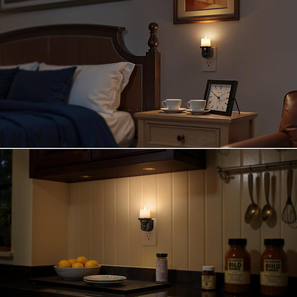 Briignite Candle Night Light, Warm White Night Lights Plug into Wall 2 Pack, LED Flicker Candle Night Light with Light Sensor, 0-100LM…