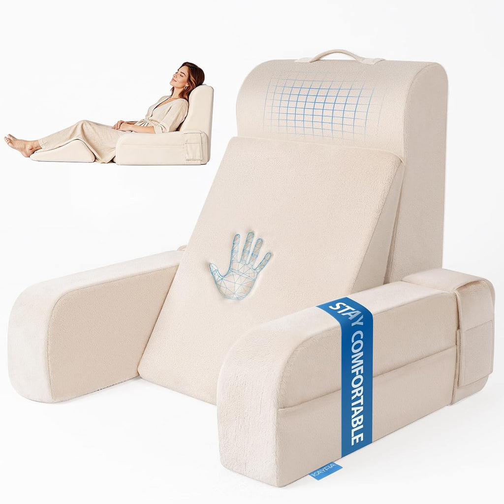 Kayfia Reading Pillow, 10 in 1 Back Pillow for Bed Sitting up with Detachable Arms Rest, Back Rest with Gel Memory Foam…
