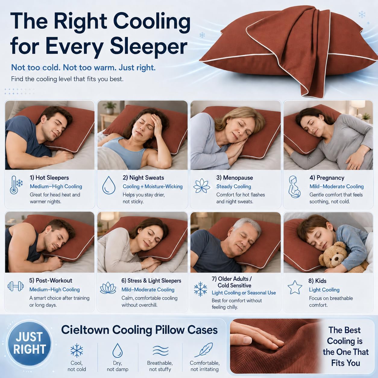 Cieltown Cooling Pillow Cases for Hot-Sleepers: Q-Max ≥0.4 Nylon Spandex Cool-to-Touch for Night Sweats - Waffle Weave for Dry & Com…