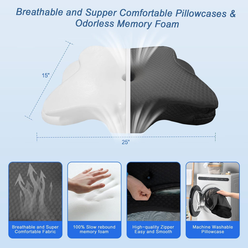 Qiubabyo Cervical Pillow for Neck Support, Adjustable Ergonomic Pillow Cozy Sleeping, Odorless Orthopedic Memory Foam Pillows, Contour Bed…