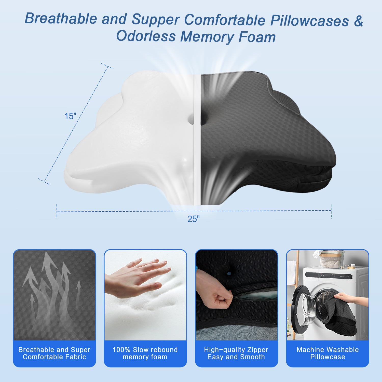 Qiubabyo Cervical Pillow for Neck Support, Adjustable Ergonomic Pillow Cozy Sleeping, Odorless Orthopedic Memory Foam Pillows, Contour Bed…