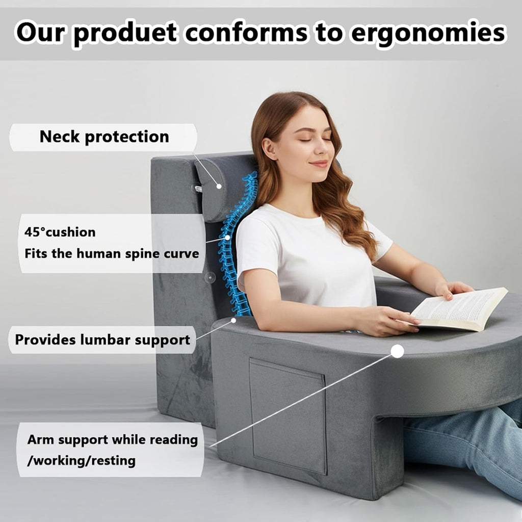 RSN RSN Reading Pillow Set for Bed Sitting, 3 Piece Gaming Pillow-Ergonomic Back/Neck Support with Arms & Pockets, Bed Desk for Adul…