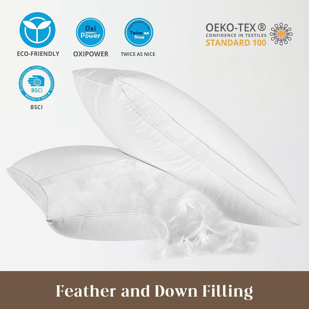 Bafode Goose Down Feather Pillows, Soft Bed Pillows Queen Size Set of 2, 100% Soft Cotton Shell, Gusseted Hotel Pillows for Back, Stomach or…