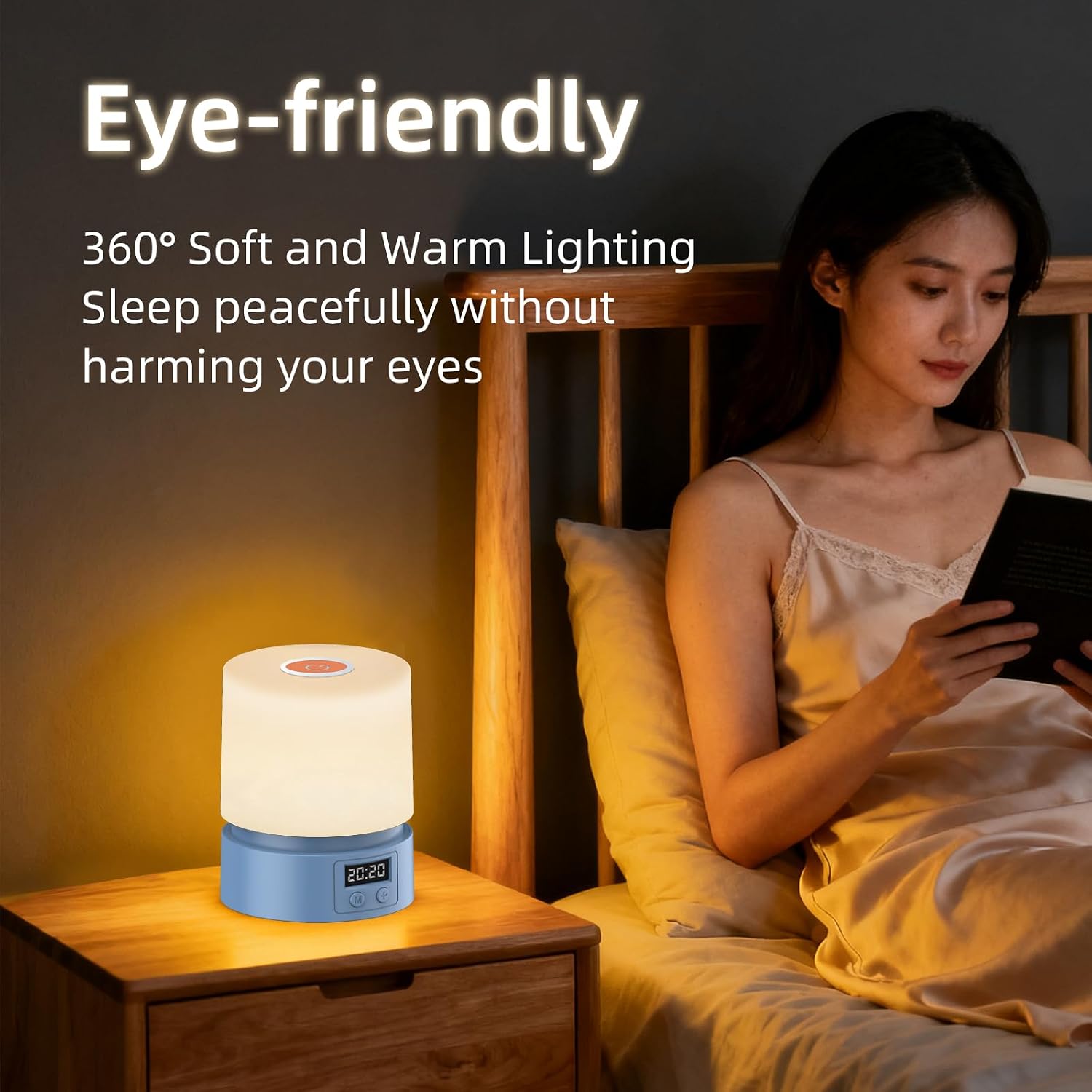 Nursery Night Light with Clock for Kids, Touch Lamp Bedside Desk Lamp, Portable Breastfeeding Night Lamp for Baby, 3 Color Stepless…