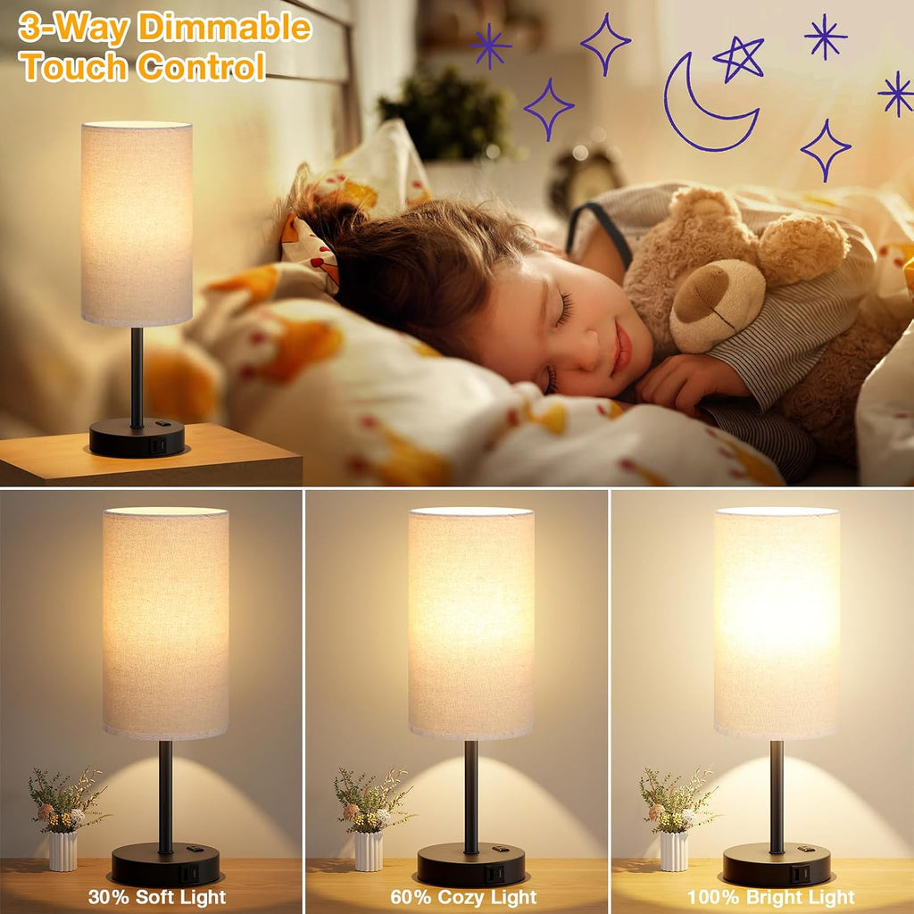 Dicoool Tall Touch Bedside Table Lamp with USB - 3 Way Dimmable Black Lamps for Bedroom Nightstand, Desk Lamp with Black Charging Station…