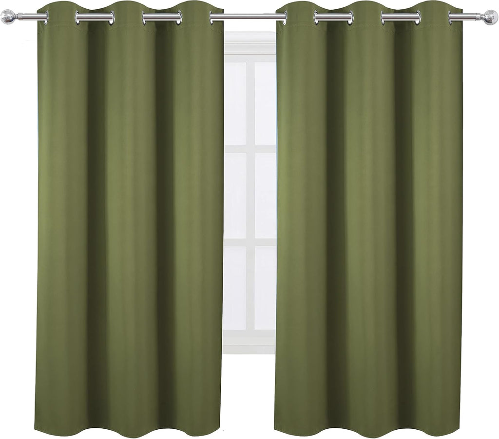 Lemomo Olive Green Thermal Blackout Curtains/38 x 63 Inch/Set of 2 Panels Room Darkening Curtains for Bedroom 63 Inch Green