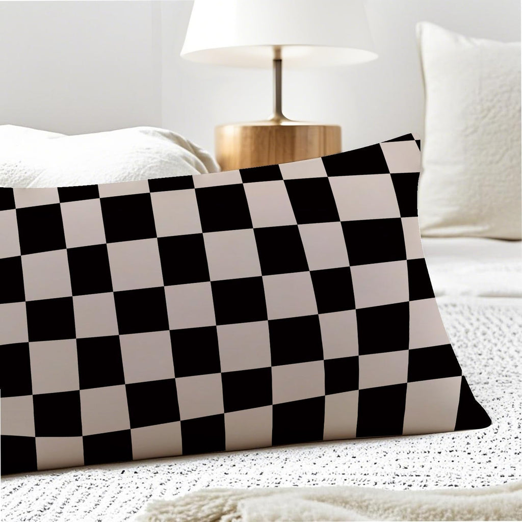 Abstract Boho Black and Beige Checkered 20x54 Body Pillow Cover, Checkered Home Decor, Modern Neutral Plaid Decorative Long Body Pillow…