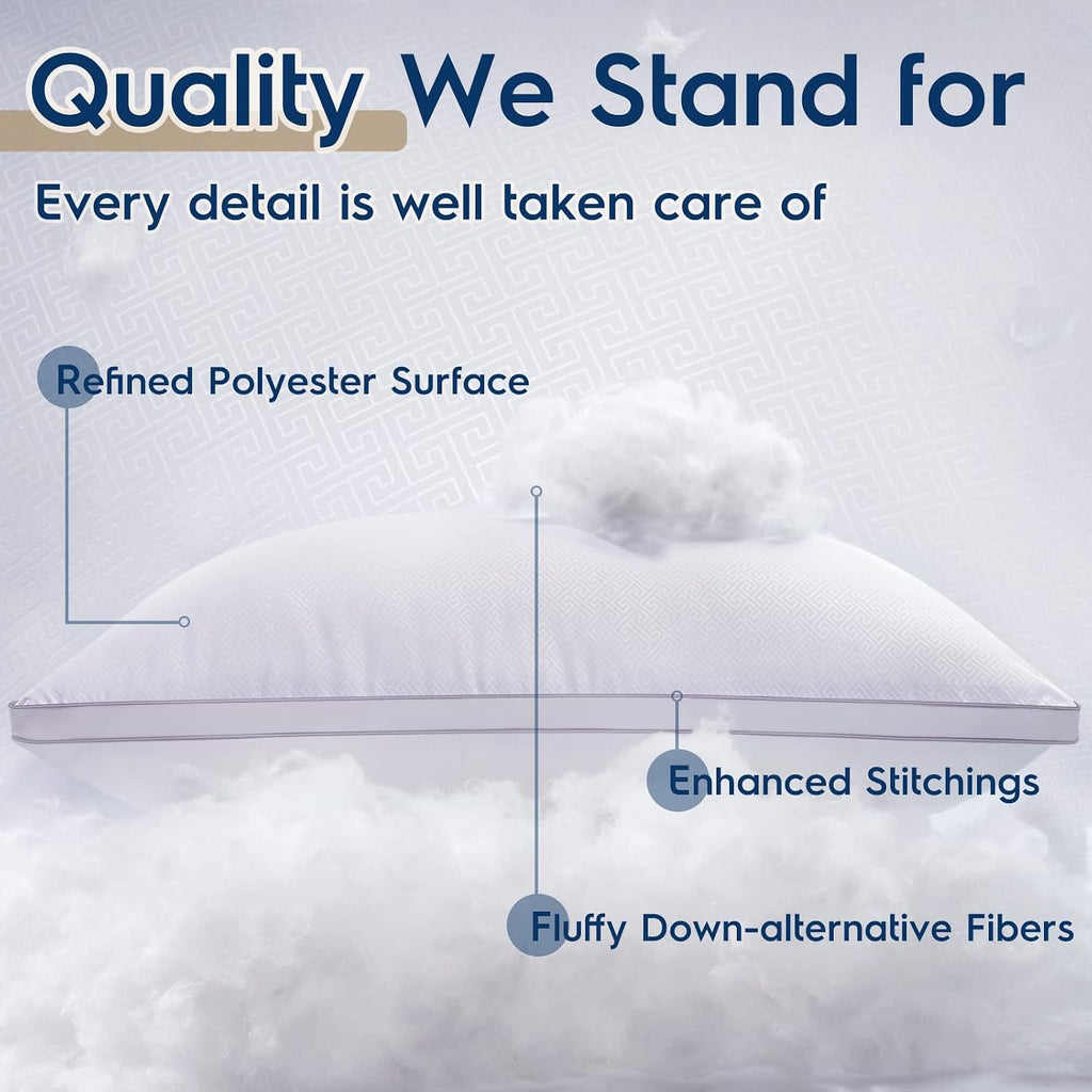 viewstar Bed Pillows King Size Set of 2, Firm Support Down Alternative Gusseted Pillows for Side, Back, or Stomach Sleepers, White