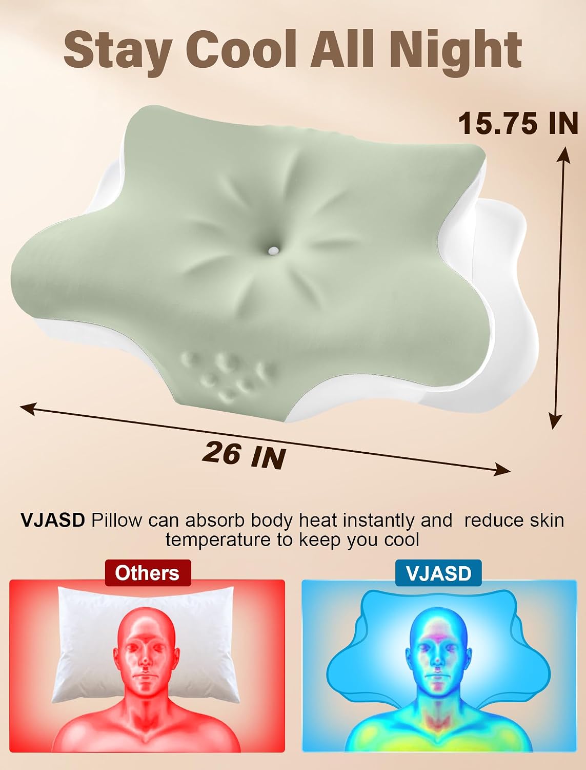 Vjasd Cervical Neck Pillow for – Ergonomic Memory Foam Pillow for Side Sleeper Contour Orthopedic Bed Pillow for Neck Support with Cooling…